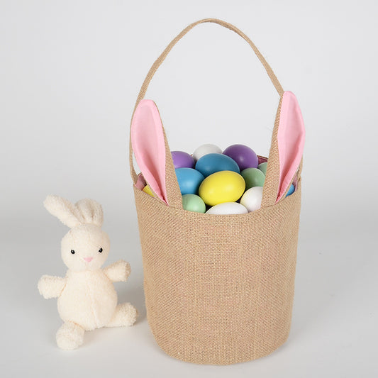 Easter basket Jute Bag with round bottom portable rabbit ear bag